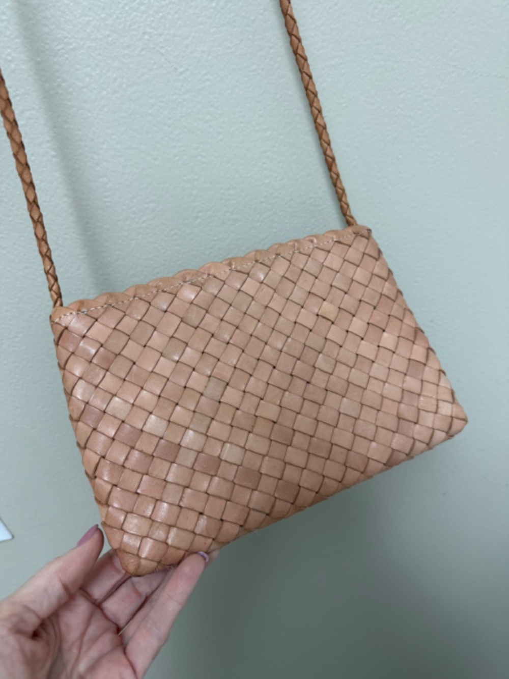 Loeffler Randall Marison Crossbody Woven Leather Tan Desert Sand Small $195 - Picture 9 of 17